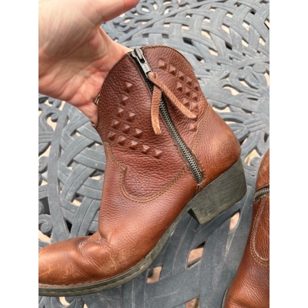 Born Womens Brown Leather Studded Ankle Boots Side Zip Block Heel - Picture 3 of 9